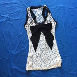 White lace shirt with black bow